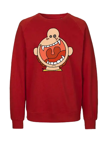 Fütter mich! (8) - comic, comics, comic style, comic stil, monster, halloween, kind, kinder, niedlich, mund, zähme, baby, lätzchen, hunger, füttern - Fairtrade Sweatshirt