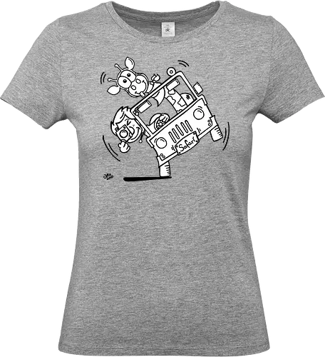 Safari! - Augen, Comic, Comic Style, Comic Stil, Zeichnung, safari, jeep, giraffe, foto, fotograf, kamera, influencer, wildnis, wald, tiere, natur - Standard T-Shirt (Frauen)