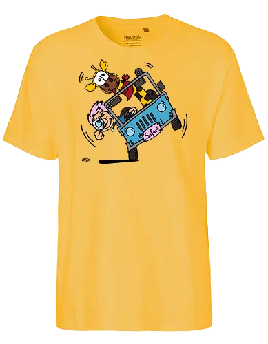 Safari! (bunt 1) - Augen, Comic, Comic Style, Comic Stil, Zeichnung, safari, jeep, giraffe, foto, fotograf, kamera, influencer, wildnis, wald, tiere, natur - Fairtrade T-Shirt