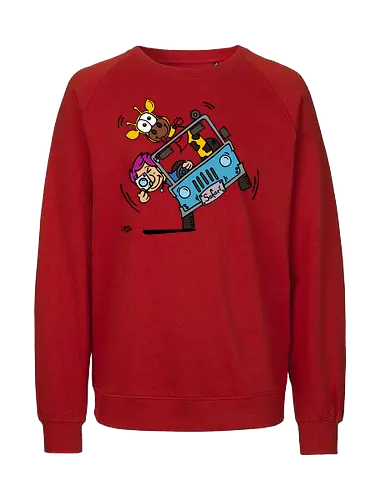 Safari! (bunt 2) - Augen, Comic, Comic Style, Comic Stil, Zeichnung, safari, jeep, giraffe, foto, fotograf, kamera, influencer, wildnis, wald, tiere, natur - Fairtrade Sweatshirt