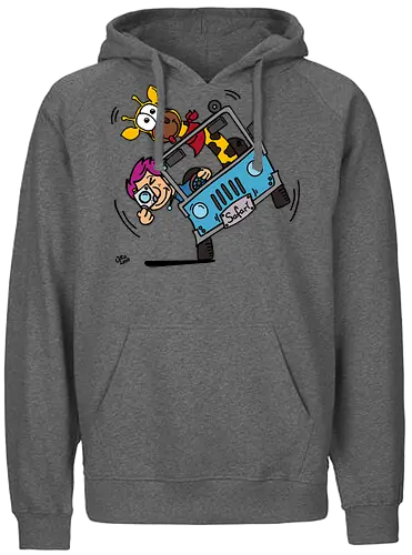 Safari! (bunt 2) - Augen, Comic, Comic Style, Comic Stil, Zeichnung, safari, jeep, giraffe, foto, fotograf, kamera, influencer, wildnis, wald, tiere, natur - Fairtrade Hoodie