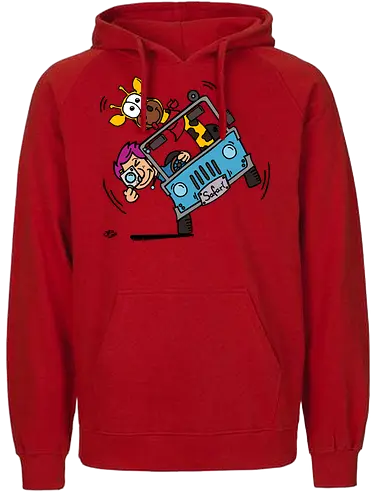 Safari! (bunt 2) - Augen, Comic, Comic Style, Comic Stil, Zeichnung, safari, jeep, giraffe, foto, fotograf, kamera, influencer, wildnis, wald, tiere, natur - Fairtrade Hoodie