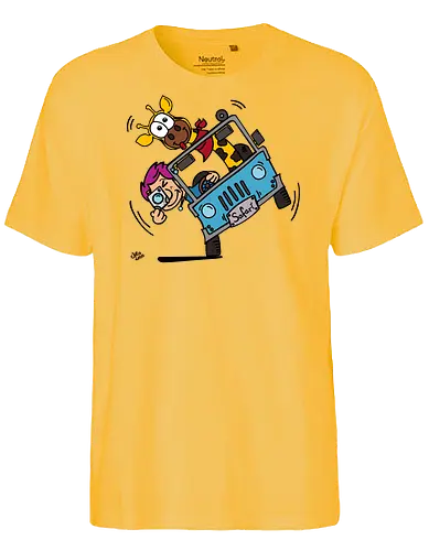Safari! (bunt 2) - Augen, Comic, Comic Style, Comic Stil, Zeichnung, safari, jeep, giraffe, foto, fotograf, kamera, influencer, wildnis, wald, tiere, natur - Fairtrade T-Shirt