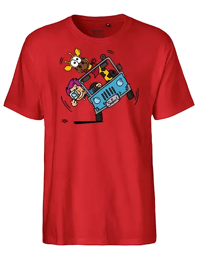 Safari! (bunt 2) - Augen, Comic, Comic Style, Comic Stil, Zeichnung, safari, jeep, giraffe, foto, fotograf, kamera, influencer, wildnis, wald, tiere, natur - Fairtrade T-Shirt