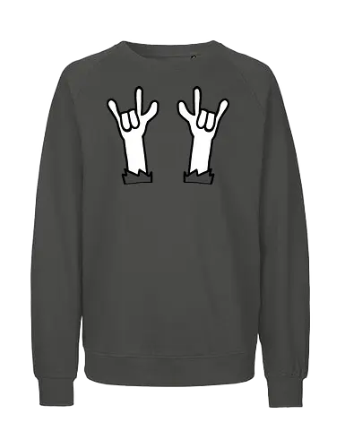 Festival - Augen, Comic, Comic Style, Comic Stil, Zeichnung, comics, niedlich, albern, lustig, witzig, bunt, musik, rock, konzert, festival, rocker, singen, sänger, musiker, pommes, pommesgabel - Fairtrade Sweatshirt