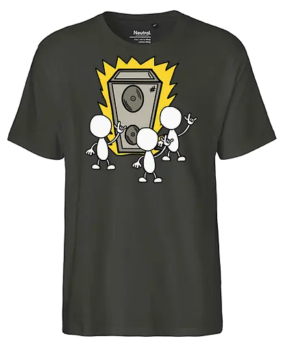 Konzert (1) - Augen, Comic, Comic Style, Comic Stil, Zeichnung, comics, niedlich, albern, lustig, witzig, bunt, musik, rock, konzert, festival, rocker, singen, sänger, musiker, pommes, pommesgabel - Fairtrade T-Shirt