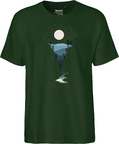 Exploring Nightfall - nature, national parks, great outdoors, moonlight, moon, night sky, beauty, outdoors, exploring, wonder, explorer, adventure, layered, mountains, rivers, silhouette, forests, scenic, vista, woods, trees, tree line - Fairtrade T-Shirt