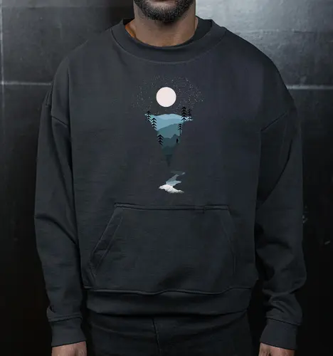 Exploring Nightfall - nature, national parks, great outdoors, moonlight, moon, night sky, beauty, outdoors, exploring, wonder, explorer, adventure, layered, mountains, rivers, silhouette, forests, scenic, vista, woods, trees, tree line - Cropped Sweatshirt