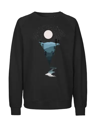 Exploring Nightfall - nature, national parks, great outdoors, moonlight, moon, night sky, beauty, outdoors, exploring, wonder, explorer, adventure, layered, mountains, rivers, silhouette, forests, scenic, vista, woods, trees, tree line - Fairtrade Sweatshirt