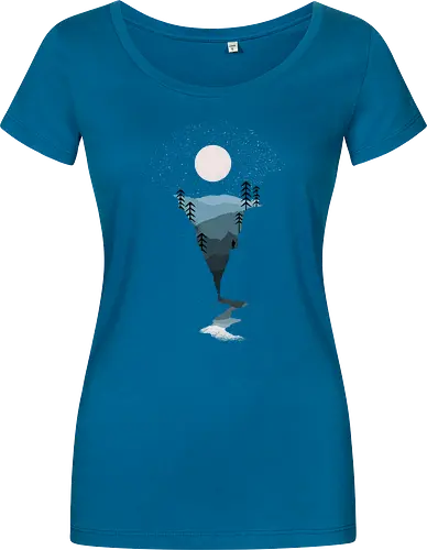 Exploring Nightfall - nature, national parks, great outdoors, moonlight, moon, night sky, beauty, outdoors, exploring, wonder, explorer, adventure, layered, mountains, rivers, silhouette, forests, scenic, vista, woods, trees, tree line - Damen T-Shirt