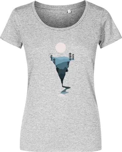 Exploring Nightfall - nature, national parks, great outdoors, moonlight, moon, night sky, beauty, outdoors, exploring, wonder, explorer, adventure, layered, mountains, rivers, silhouette, forests, scenic, vista, woods, trees, tree line - Damen T-Shirt