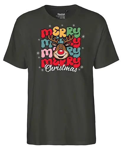 Merry Christmas  - reindeer, christmas, festive, holiday, colorful, merry, design, lettering, santa - Fairtrade T-Shirt