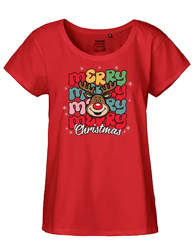 Merry Christmas  - reindeer, christmas, festive, holiday, colorful, merry, design, lettering, santa - Fairtrade Girl Shirt