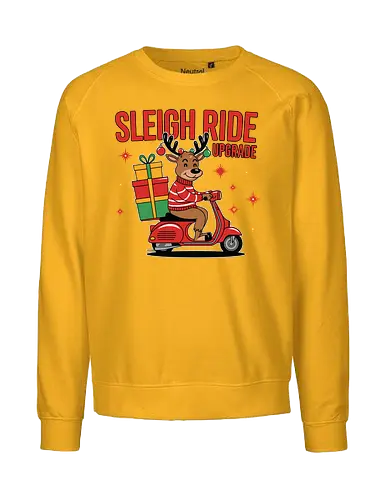 SLEIGH RIDE UPGRADE - reindeer, scooter, gift, christmas, festive, holiday, ride, sweater, stars, text - Fairtrade Sweatshirt