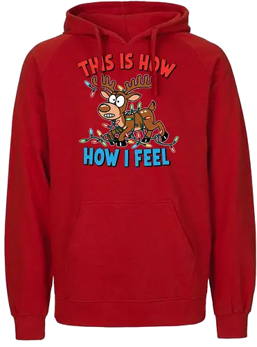 THIS IS HOW HOW I FEEL - reindeer, christmas lights, cartoon, tangled, humorous, colorful, festive, holiday - Fairtrade Hoodie