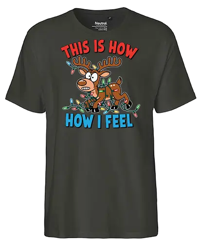 THIS IS HOW HOW I FEEL - reindeer, christmas lights, cartoon, tangled, humorous, colorful, festive, holiday - Fairtrade T-Shirt