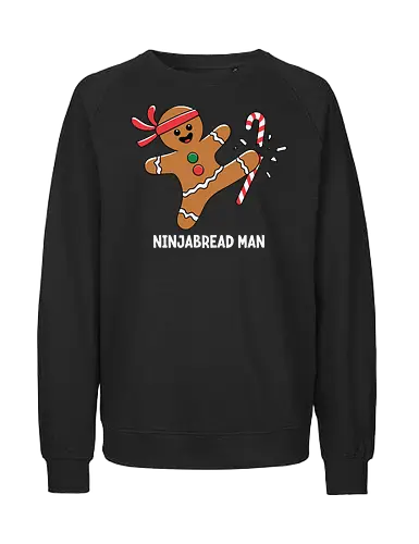 Ninjabread Man - gingerbread, ninja, candy cane, humorous, christmas, martial arts, cookies, festive, holiday, whimsical - Fairtrade Sweatshirt