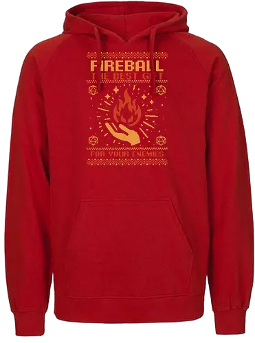 Ugly Sweater Fireball RPG  - Ugly Sweater, Holiday, Christmas, Merry Christmas, Ugly Christmas Sweater, Pixel Art, Fireball, Magical, Magic, Wizard, Sorcerer, Sorcery, Spells, Spell, Magician, Rpg, Dungeon Master, Dungeon, Pen and Paper, Dungeons And Dragons, Pen and Paper, D20, Adventure, Fantasy, gifts, gift - Fairtrade Hoodie