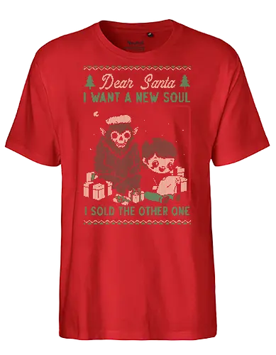Ugly Sweater Christmas Pact - Ugly Sweater, Holiday, Christmas, Merry Christmas, Ugly Christmas Sweater, Pixel Art, demon, devil, ritual, pact, krampus, santa claus, Christmas Vacation, Christmas Eve, Christmas Sweater, Gifts, Gift - Fairtrade T-Shirt