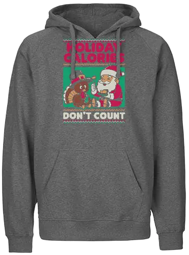 Ugly Sweater Holiday Food - Ugly Sweater, Holiday, Christmas, Merry Christmas, Ugly Christmas Sweater, Pixel Art, Turkey, Santa Claus, Thanksgiving, Pilgrim, calories, food, dinner - Fairtrade Hoodie