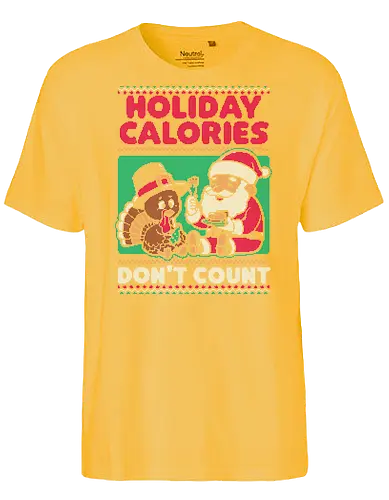 Ugly Sweater Holiday Food - Ugly Sweater, Holiday, Christmas, Merry Christmas, Ugly Christmas Sweater, Pixel Art, Turkey, Santa Claus, Thanksgiving, Pilgrim, calories, food, dinner - Fairtrade T-Shirt