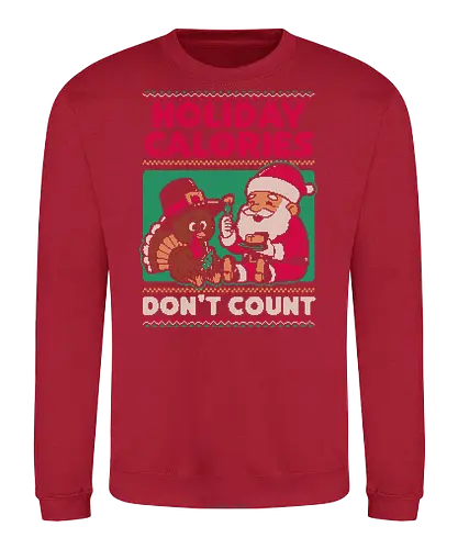 Ugly Sweater Holiday Food - Ugly Sweater, Holiday, Christmas, Merry Christmas, Ugly Christmas Sweater, Pixel Art, Turkey, Santa Claus, Thanksgiving, Pilgrim, calories, food, dinner - Sweatshirt