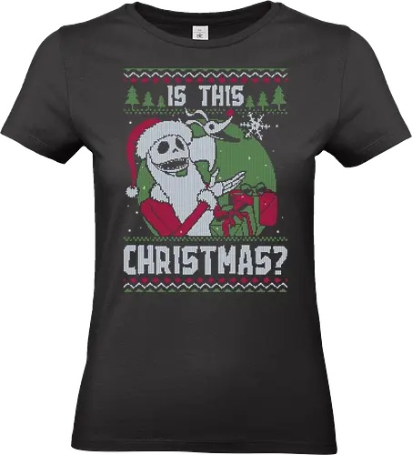 Ugly Sweater Skeleton Christmas - Ugly Sweater, Holiday, Christmas, Merry Christmas, Ugly Christmas Sweater, Christmas Sweater, Christmas Eve, Pixel Art, skeleton, skull, dog, pet, snow, movie, classic, stop-motion, animation, dark, halloween - Standard T-Shirt (Frauen)