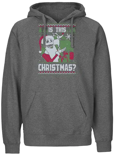 Ugly Sweater Skeleton Christmas - Ugly Sweater, Holiday, Christmas, Merry Christmas, Ugly Christmas Sweater, Christmas Sweater, Christmas Eve, Pixel Art, skeleton, skull, dog, pet, snow, movie, classic, stop-motion, animation, dark, halloween - Fairtrade Hoodie