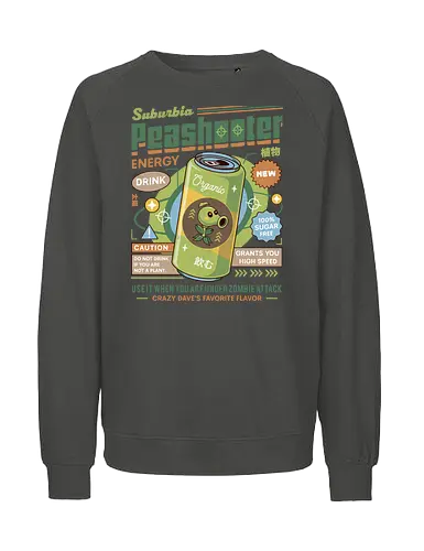 Peashooter Energy Drink - plants, zombies, garden warfare, pvz, peashooter, sunflower, potato mine, frijol, video game, gaming, gamer, zombie, crazy dave, neighborville, super brainz, dr zomboss - Fairtrade Sweatshirt