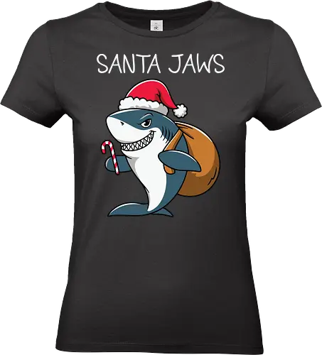 Santa Jaws - shark, santa, christmas, candy cane, sack, festive, humor, holiday, pun, hat - Standard T-Shirt (Frauen)