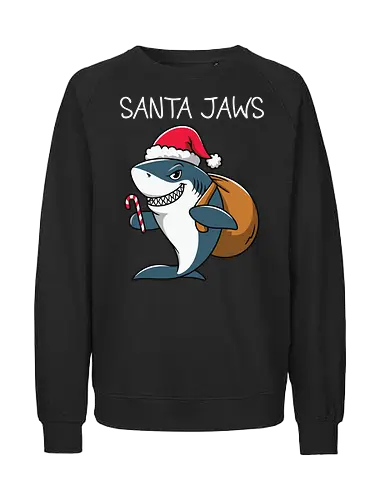 Santa Jaws - shark, santa, christmas, candy cane, sack, festive, humor, holiday, pun, hat - Fairtrade Sweatshirt