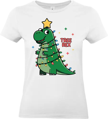 Tree Rex - dinosaur, christmas, holiday, lights, star, green, humor, decoration, festive, cartoon - Standard T-Shirt (Frauen)