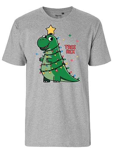 Tree Rex - dinosaur, christmas, holiday, lights, star, green, humor, decoration, festive, cartoon - Fairtrade T-Shirt