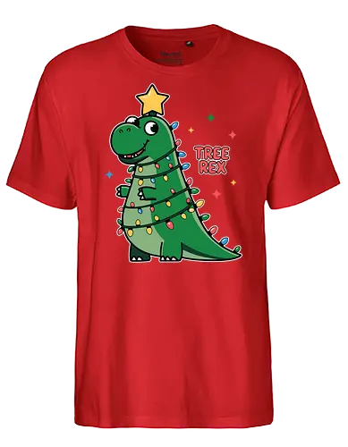 Tree Rex - dinosaur, christmas, holiday, lights, star, green, humor, decoration, festive, cartoon - Fairtrade T-Shirt