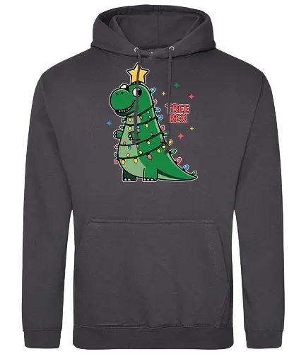Tree Rex - dinosaur, christmas, holiday, lights, star, green, humor, decoration, festive, cartoon - Standard Hoodie