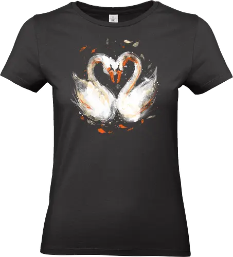Swans in love - swans, birds, love, heart, nature, romance, romantic, watercolor, painting - Standard T-Shirt (Frauen)