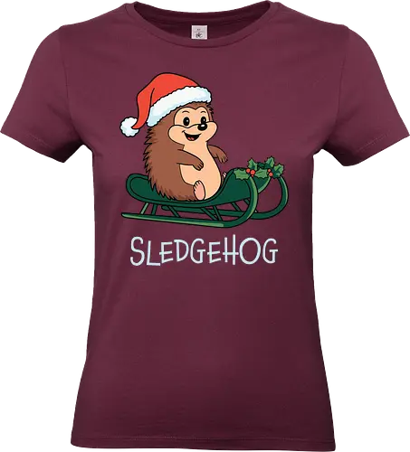 SLEDGEHOG - hedgehog, sled, santa hat, holly, christmas, festive, cute, joyful, cartoon, humor - Standard T-Shirt (Frauen)