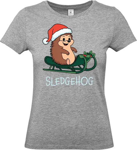 SLEDGEHOG - hedgehog, sled, santa hat, holly, christmas, festive, cute, joyful, cartoon, humor - Standard T-Shirt (Frauen)