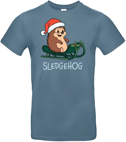 SLEDGEHOG - hedgehog, sled, santa hat, holly, christmas, festive, cute, joyful, cartoon, humor - Standard T-Shirt