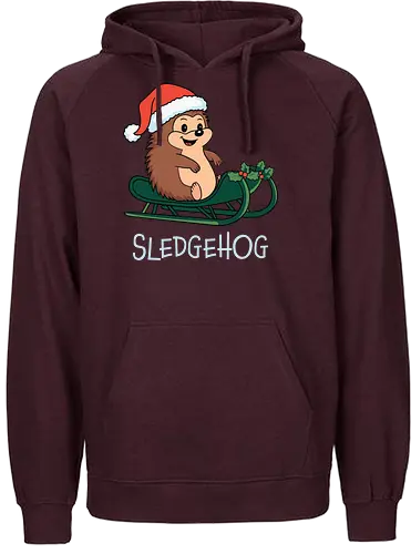 SLEDGEHOG - hedgehog, sled, santa hat, holly, christmas, festive, cute, joyful, cartoon, humor - Fairtrade Hoodie