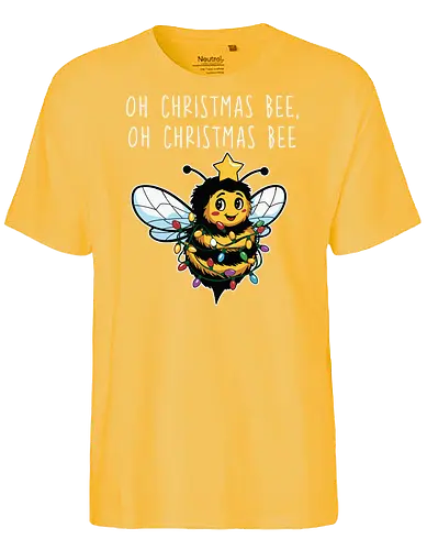 Oh Christmas Bee, Oh Christmas Bee - bee, christmas, lights, festive, holiday, star, cute, whimsical, decoration - Fairtrade T-Shirt