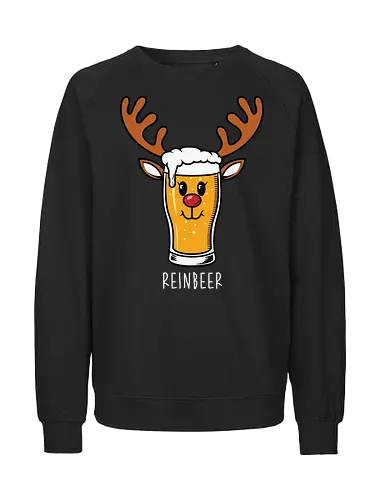 REINDEER - beer, reindeer, antlers, humor, illustration, christmas, pun, creative, festive - Fairtrade Sweatshirt