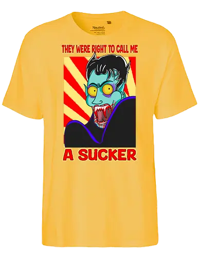 A Sucker (Ein Sauger) - Vampir, Halloween, Humor, Sarkasmus, Goth, Cartoon, Sauger, Blutsauger, Kunst, spooky, Horrorliebhaber, Monsterklassiker, Dracula, Nosferatu, Horror, Horrorfan, lustigerHorror, Blut, Untoter, Horrorfilm, Horrorstreifen, Horrorbücher, gothic, gotisch, gotik, gotische, manga, anime, DunklerHumor - Fairtrade T-Shirt
