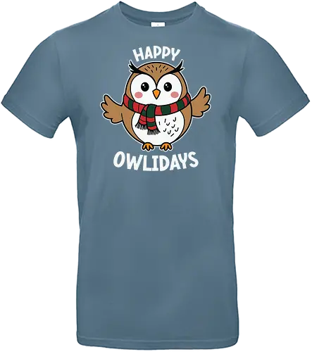 Happy Owlidays - owl, holiday, scarf, festive, greeting, cute, cartoon, winter, cheerful - Standard T-Shirt