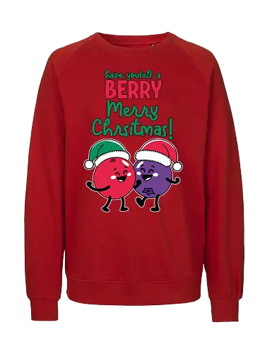 Have yourself a BERRY Merry Christmas! - christmas, berries, cartoon, santa hats, festive, holiday, red, purple, cheerful - Fairtrade Sweatshirt