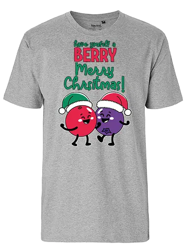 Have yourself a BERRY Merry Christmas! - christmas, berries, cartoon, santa hats, festive, holiday, red, purple, cheerful - Fairtrade T-Shirt