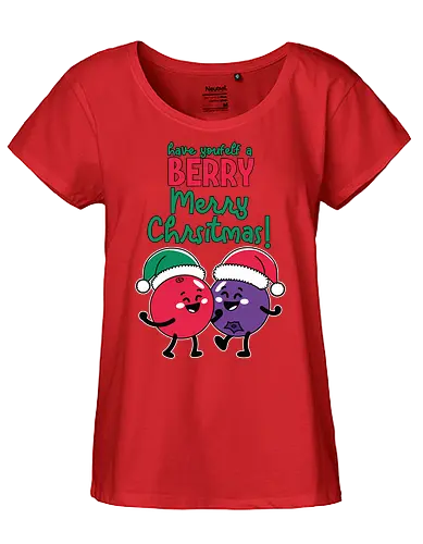 Have yourself a BERRY Merry Christmas! - christmas, berries, cartoon, santa hats, festive, holiday, red, purple, cheerful - Fairtrade Girl Shirt