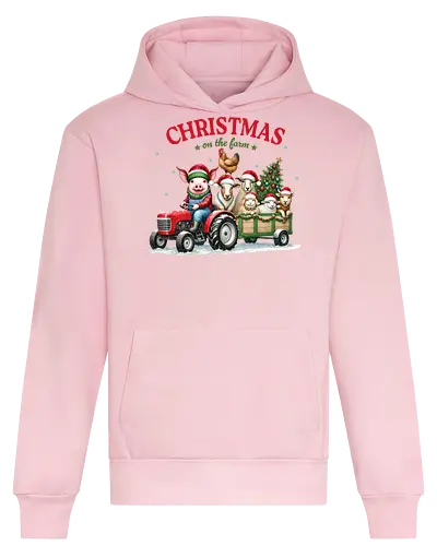 X Christmas on the farm - christmas, farm, tractor, pig, animals, holiday, snow, festive, trailer, celebration - Heavyweight Hoodie
