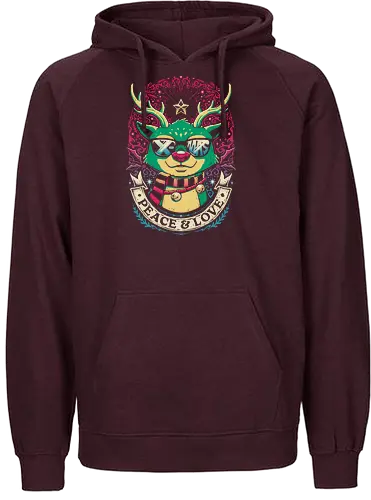 Peace and Love - xmas, christmas, rudolph, santa, claus, fun, funny, ugly sweater, x-mas, vintage, quote, peace and love - Fairtrade Hoodie
