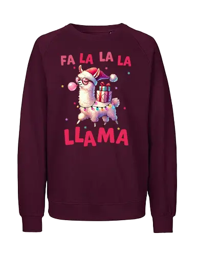Fa La La La Llama - llama, christmas, santa hat, gift, holiday, cheerful, festive, humor, lights, playful - Fairtrade Sweatshirt